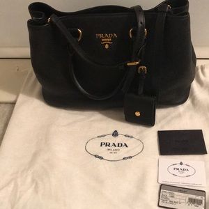 Prada Daino pebble leather tote.